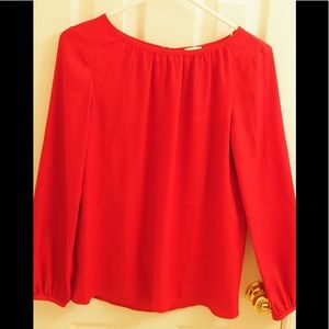 LOFT bright, Christmas red blouse w/ button sleeve